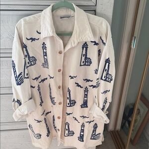 Taylor Cream and Blue Button Down Shirt